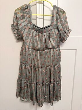 Trixxi Sage Green Mini Dress with Coral Floral Print